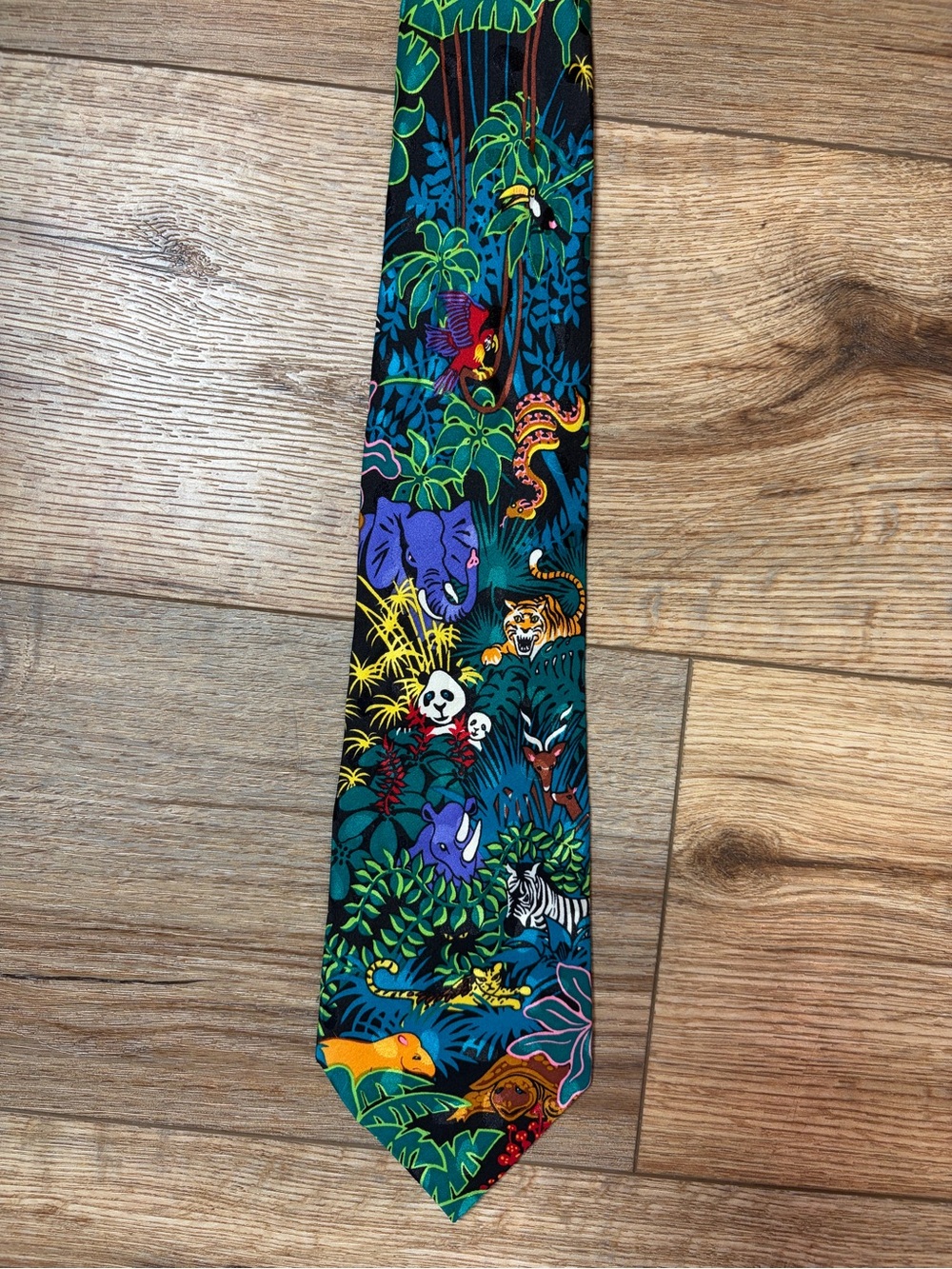 Vintage 90s Jungle Safari Novelty Silk Tie Tropical Jungle Colorful Pop Art